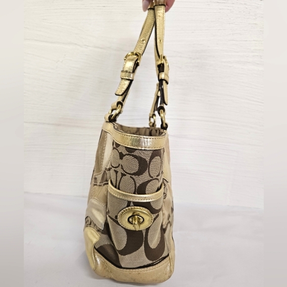 Coach Mosaic Leather Patchwork Shoulder Tote Bag in Gold and Tan F0993-F14004 - Picture 5 of 17